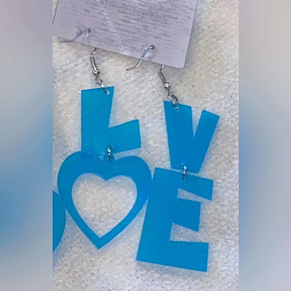 Lovely “LO💙VE” Earrings- New, Good Vibes, Happy💗💙🩵💞💓 BIG Statement Jewelry